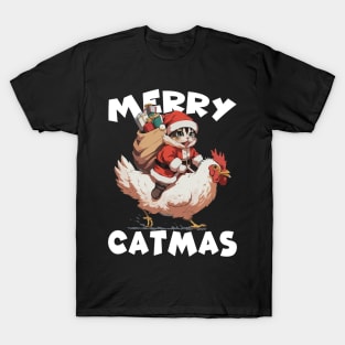 Merry Catmas - 2, Funny Cute Cat on a Chicken T-Shirt